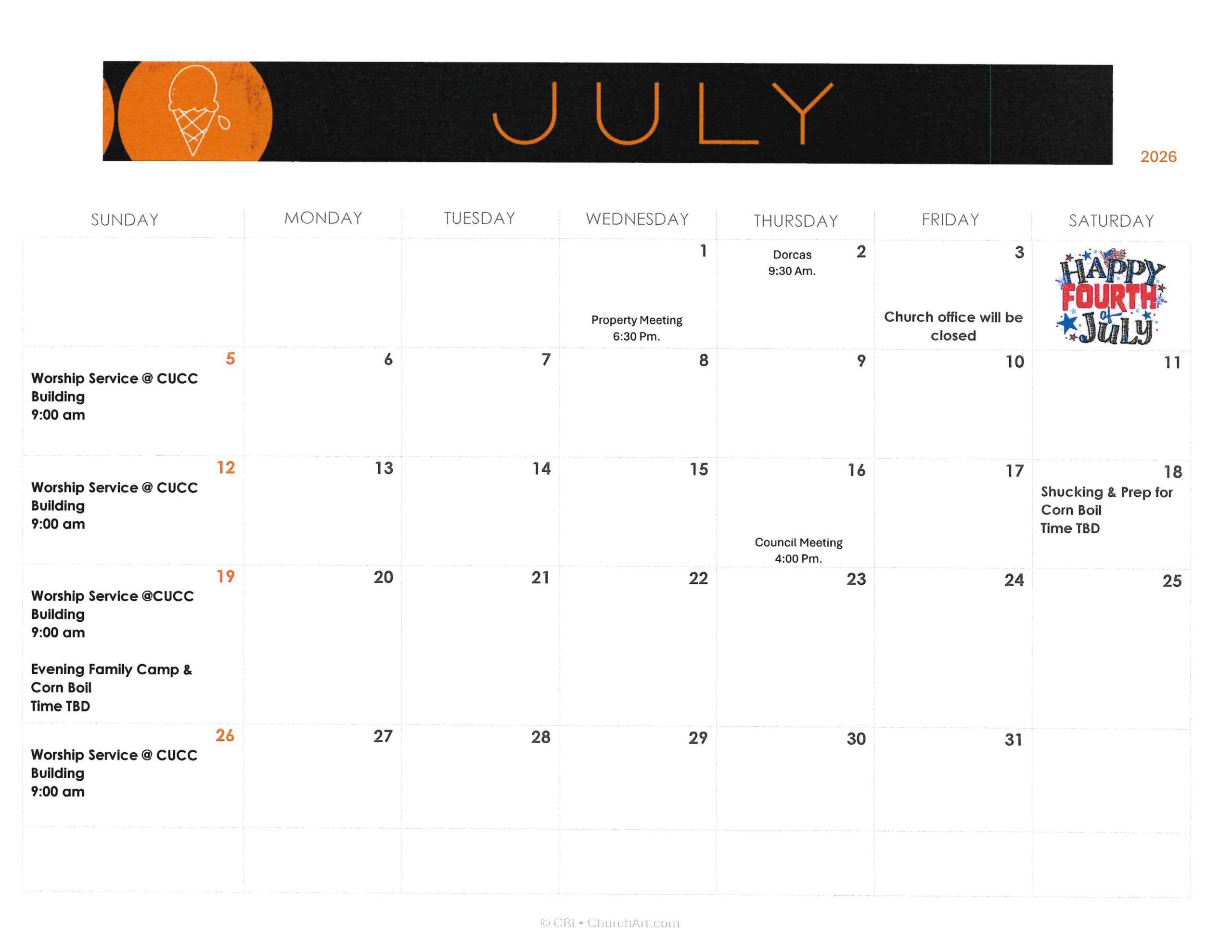 July 2026 Calendar
